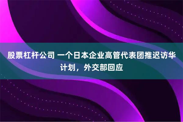 股票杠杆公司 一个日本企业高管代表团推迟访华计划，外交部回应